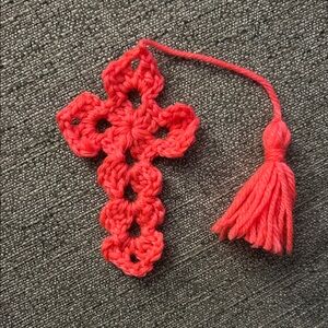 Handmade Crochet Cross Bookmark with Tassel